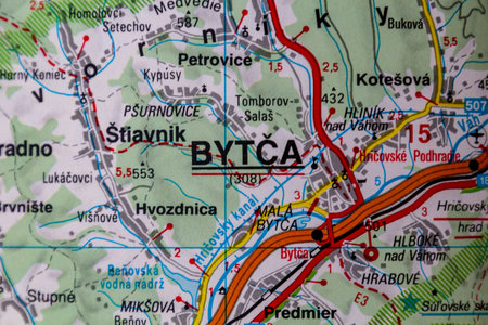 Bytca, Czechia, on a road mapの写真素材