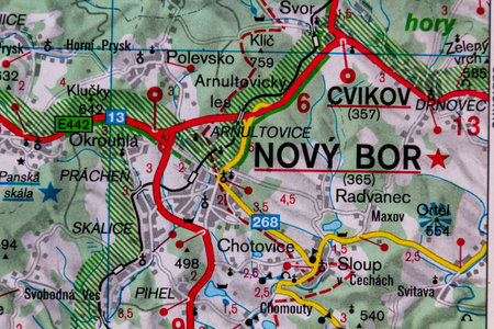 Novy Bor and Cvikov, Czechia, on a road mapの写真素材