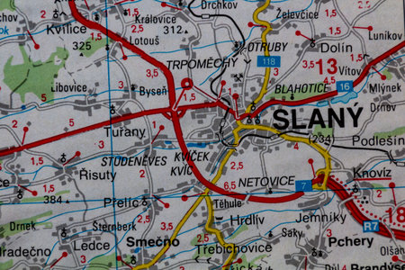 Slany, Czechia, on a road mapの写真素材