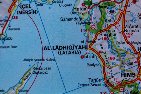 Latakia, Syria, on a road mapの写真素材