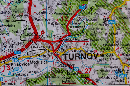 Turnov, Czechia, on a road map