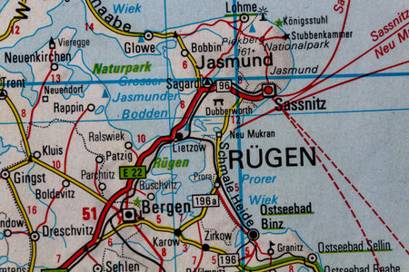 Rugen, Germany, on a road map