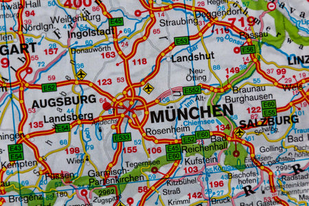 Munich, Germany, on a road mapの写真素材