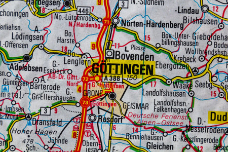 Gottingen, Germany, on a road mapの写真素材
