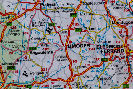 Limoges, France, on a road mapの写真素材