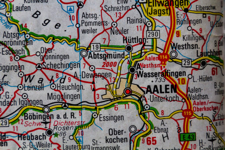 Aalen, Germany, on a road mapの写真素材