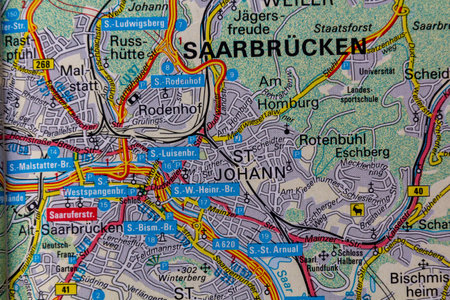 Saarbrucken, Germany, on a road mapの写真素材