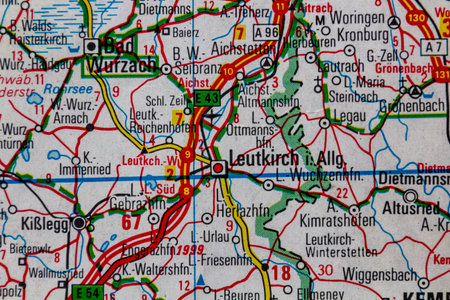 Leutkirch im Allgau, Germany, on a road mapの写真素材
