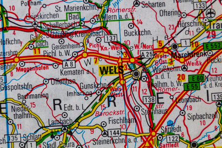 Wels, Austria, on a road mapの写真素材
