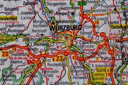 Wurzburg, Germany, on a road mapの写真素材