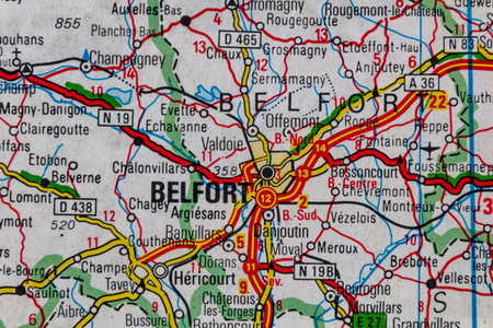 Belfort, France, on a road mapの写真素材