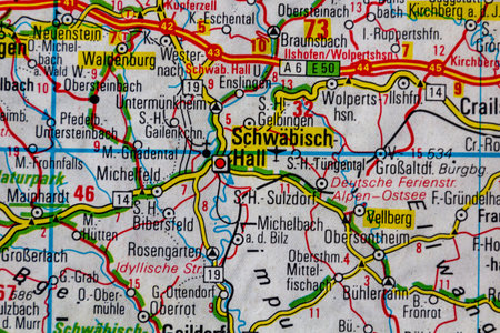 Schwabisch Hall, Germany, on a road mapの写真素材