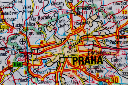 Prague, Czechia, on a road mapの写真素材