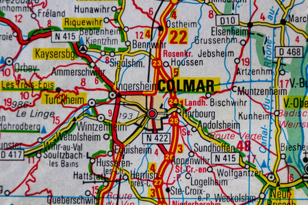 Colmar, France, on a road mapの写真素材