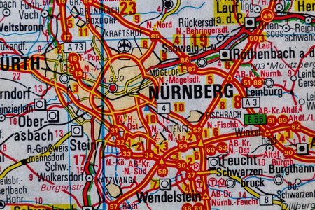 Nurnberg, Germany, on a road mapの写真素材