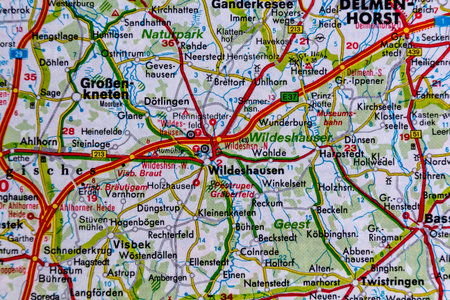 Wildeshausen, Germany, on a road mapの写真素材