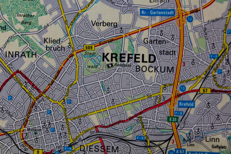 Krefeld, Germany, on a road mapの写真素材