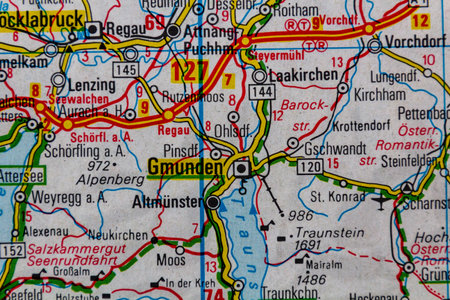 Gmunden, Austria, on a road map