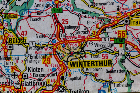 Winterthur, Switzerland, on a road mapの写真素材