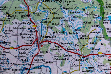 Pasewalk, Germany, on a road mapの写真素材