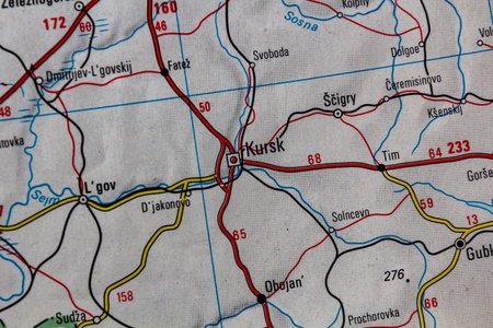 Kursk, Russia, on a road mapの写真素材
