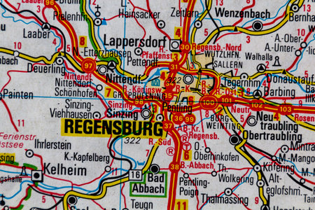 Regensburg, Germany, on a road mapの写真素材