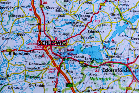 Schleswig, Germany, on a road mapの写真素材