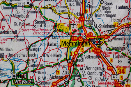 Memmingen, Germany, on a road mapの写真素材