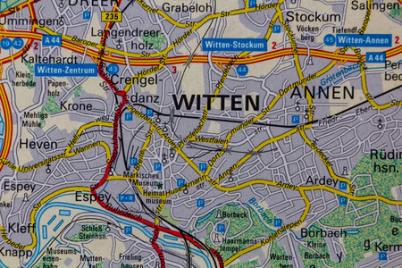Witten, Germany, on a road mapの写真素材