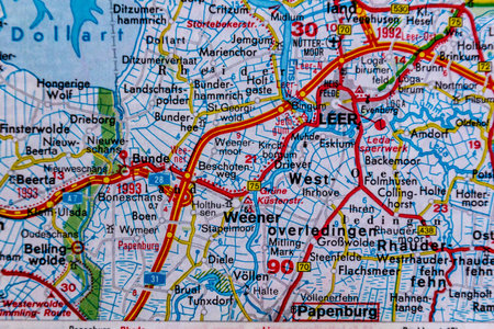 Leer, Germany, on a road mapの写真素材