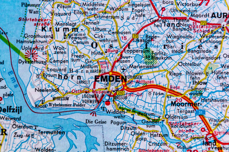 Emden, Germany, on a road map