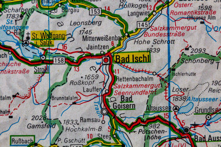 Bad Ischl, Austria, on a road mapの写真素材