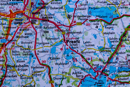 Preetz, Germany, on a road mapの写真素材