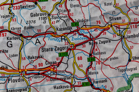 Stara Zagora, Bulgaria, on a road mapの写真素材