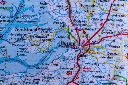 Husum, Germany, on a road mapの写真素材