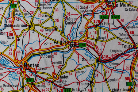 Angers, France on a road mapの写真素材