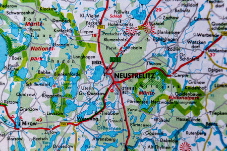 Neustrelitz, Germany, on a road mapの写真素材