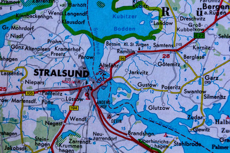 Stralsund, Germany, on a road mapの写真素材