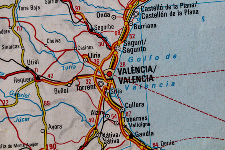 Valencia, Spain, on a road mapの写真素材
