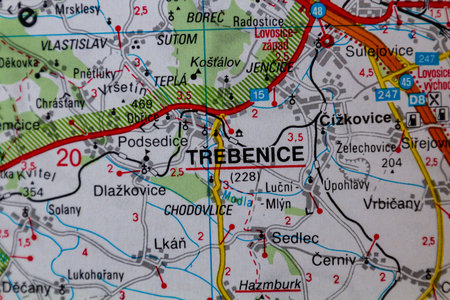 Trebenice, Czechia, on a road mapの写真素材