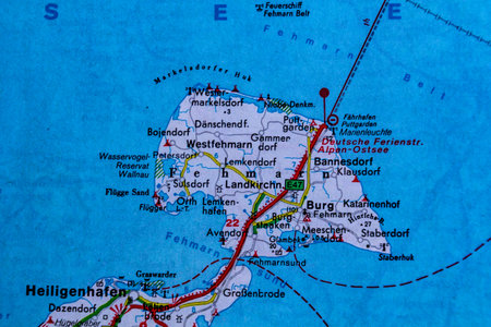 Fehmarn island, Germany, on a road map