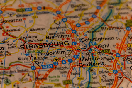 Strasbourg, France on a road mapの写真素材
