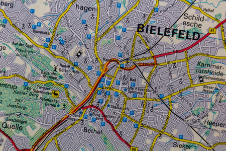 Bielefeld, Germany, on a road mapの写真素材