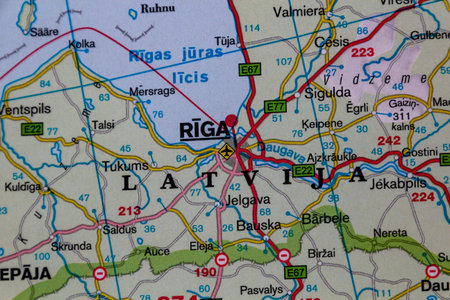Riga, Latvia, on a road mapの写真素材