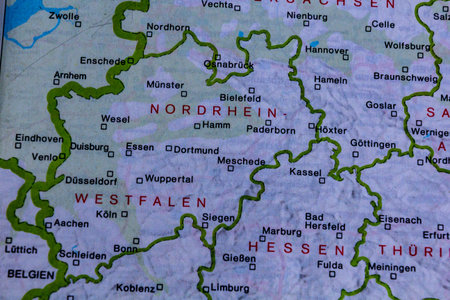 North Rhine-Westphalia state, Germany, on a mapの写真素材