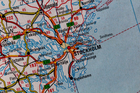 Stockholm, Sweden, on a road mapの写真素材