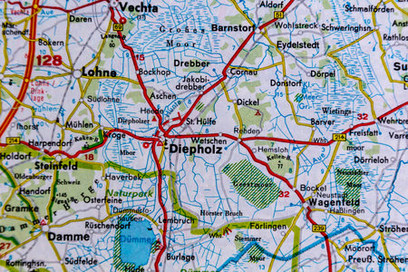 Diepholz, Germany, on a road mapの写真素材