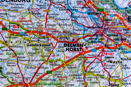 Delmenhorst, Germany, on a road mapの写真素材