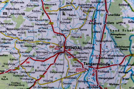 Stendal, Germany, on a road mapの写真素材