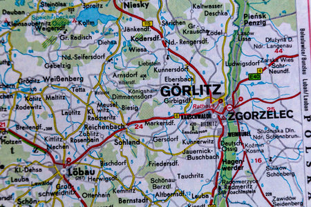 Gorlitz, Germany, on a road mapの写真素材